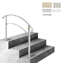 VEVOR Handrails for Outdoor Steps, Fit 1 or 3 Steps Outdoor Stair Railing, White Wrought Iron Handrail, Flexible Front Porch Hand Rail, Transitional Handrails for Concrete Steps or Wooden Stairs
