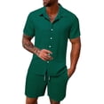 thumbnail image 2 of Bovxnpu Men's Clothing Set 2 Piece Outfits Short Sleeve Crew Neck Men's Casual Button Shirt Shorts Set, 2 of 5
