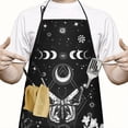 thumbnail image 2 of Black Gothic Sun Moon Flower Pattern Apron-Garden Aprons for Women with Pockets-Cotton Linen Waterproof Kitchen Cooking Gardening Aprons Adjustable for Kitchen,Cooking,BBQ and Salon 33x27 Inch, 2 of 7