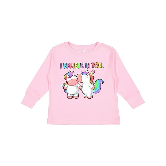 Inktastic I Believe in You Cute Rainbow Unicorns Boys or Girls Long Sleeve Toddler T-Shirt