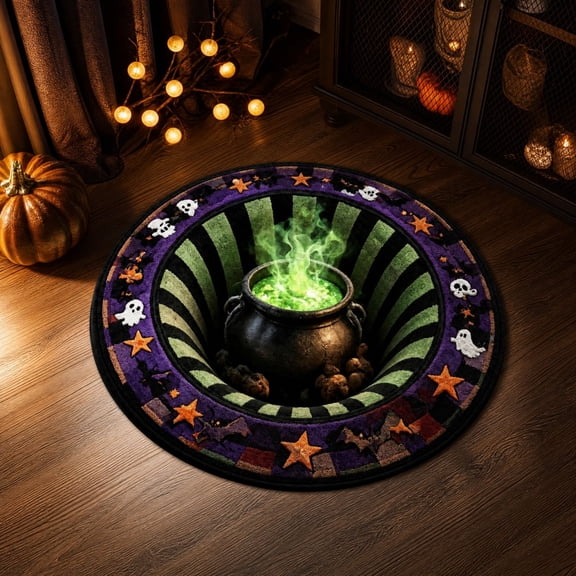 Tuvgenk Fall Door Mats Outdoor Entrance Non-Slip Halloween Multicolor Entryway Rug Autumn 3d Optical Illusion 24 inch Ghost Circle Floor Mats for Home