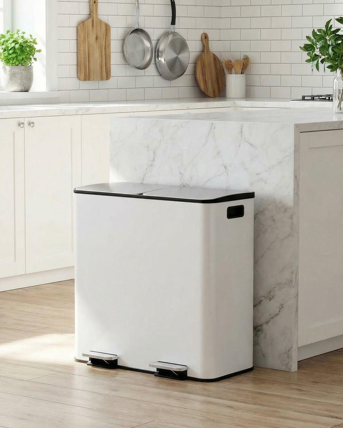 Arlopu 21.2gal Dual Trash Can with Odor-Control Box, Stainless Steel Garbage can, Step-on Recycle Bin with Soft-Close Lid & Removable Inner Buckets