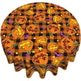 thumbnail image 4 of Happy Halloween Round Tablecloth 60 Inch Spooky Pumpkins Bats Checkered Circle Table Cover Orange Black Buffalo Plaids Table Cloth Washable Polyester for Dining Kitchen Party Holiday Decor, 4 of 6