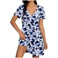 thumbnail image 2 of Nmnitkp Dresses for Women Casual Summer T-Shirt Dress, V-Neck Short Sleeve Empire Waist Loose Fit Flowy Mini Dress with Pockets, Solid Color for Everyday & Vacation Wear Blue,XL, 2 of 7