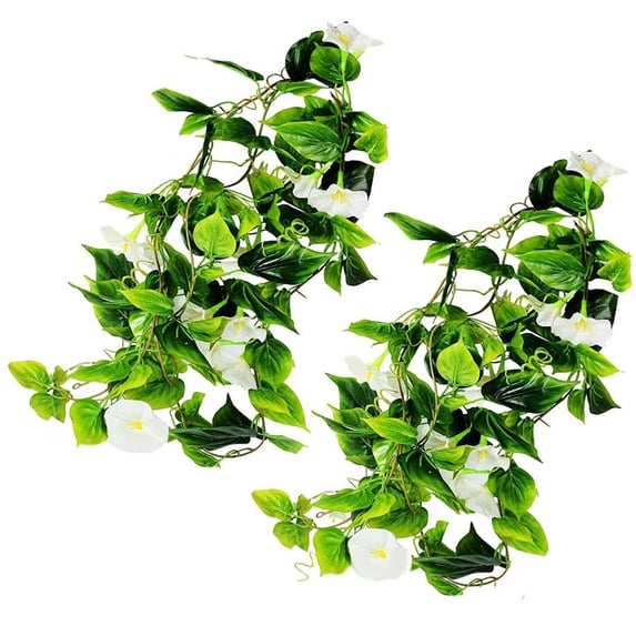 2pcs Artificial Vine Morning Glory Hanging Foliage Home Vine Home Decor Decor Simulation Vine Plant white