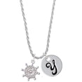 thumbnail image 1 of Delight Jewelry Silvertone AB Crystal Ship Wheel - Direction Silvertone Script Initial Disc - Y - Charm Necklace, 20"+3", 1 of 4