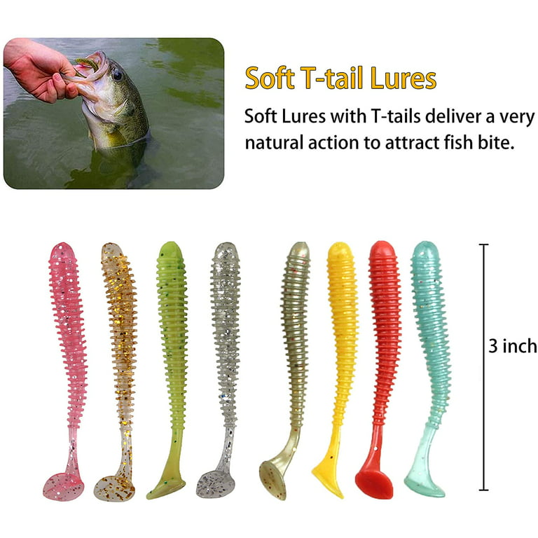 Soft Baits Fishing Worm Lures Kit Paddle Tail Swimbaits,Curved Tail Soft  Fishing Lures for Freshwater Saltwater Bass