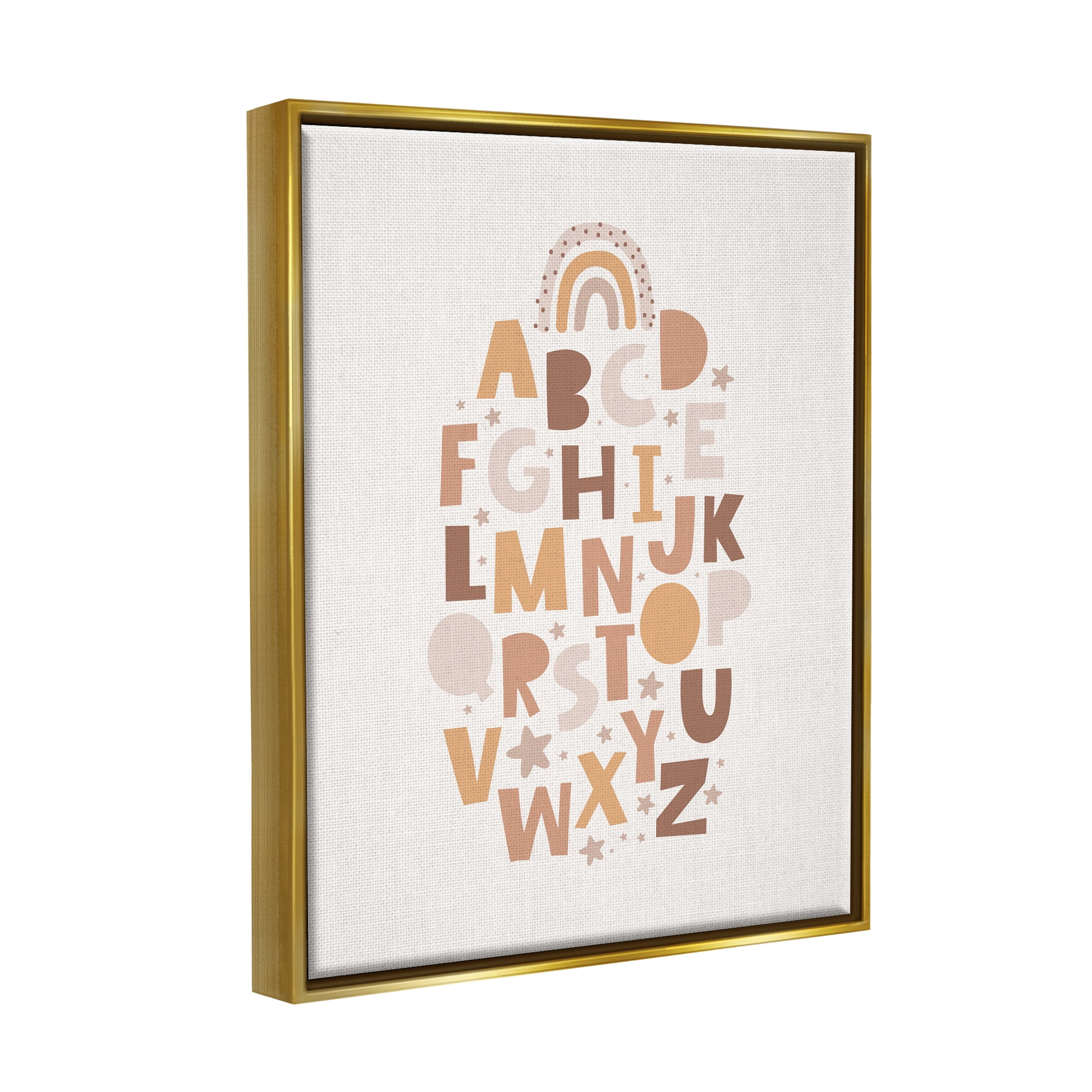 Stupell Industries Muted Alphabet Letters Nature Painting Gold Floater Framed Art Print Wall Art, 17 x 21