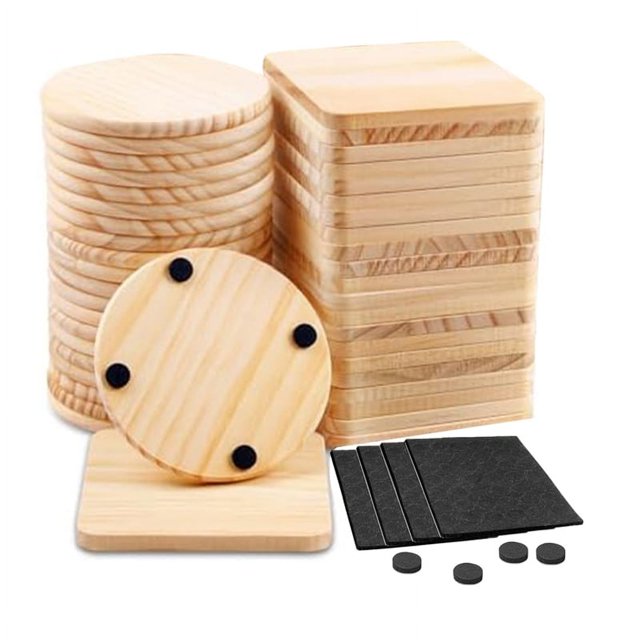 Posavasos de Madera Hechos A Mano Sin Terminar, Posavasos en con Almohadillas Antideslizantes para Decoración de Pintura Colorida DIY