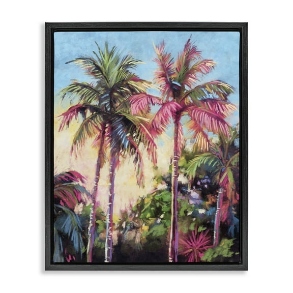 Stupell Industries Tropical Palms Pink Details Landscape & Nature Painting Black Floater Framed Canvas Art Print Wall Art, 17 x 21