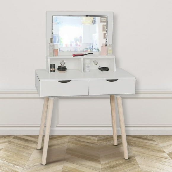 ViscoLogic Vogue Makeup Vanity Dressing Table with Removable Mirror | White