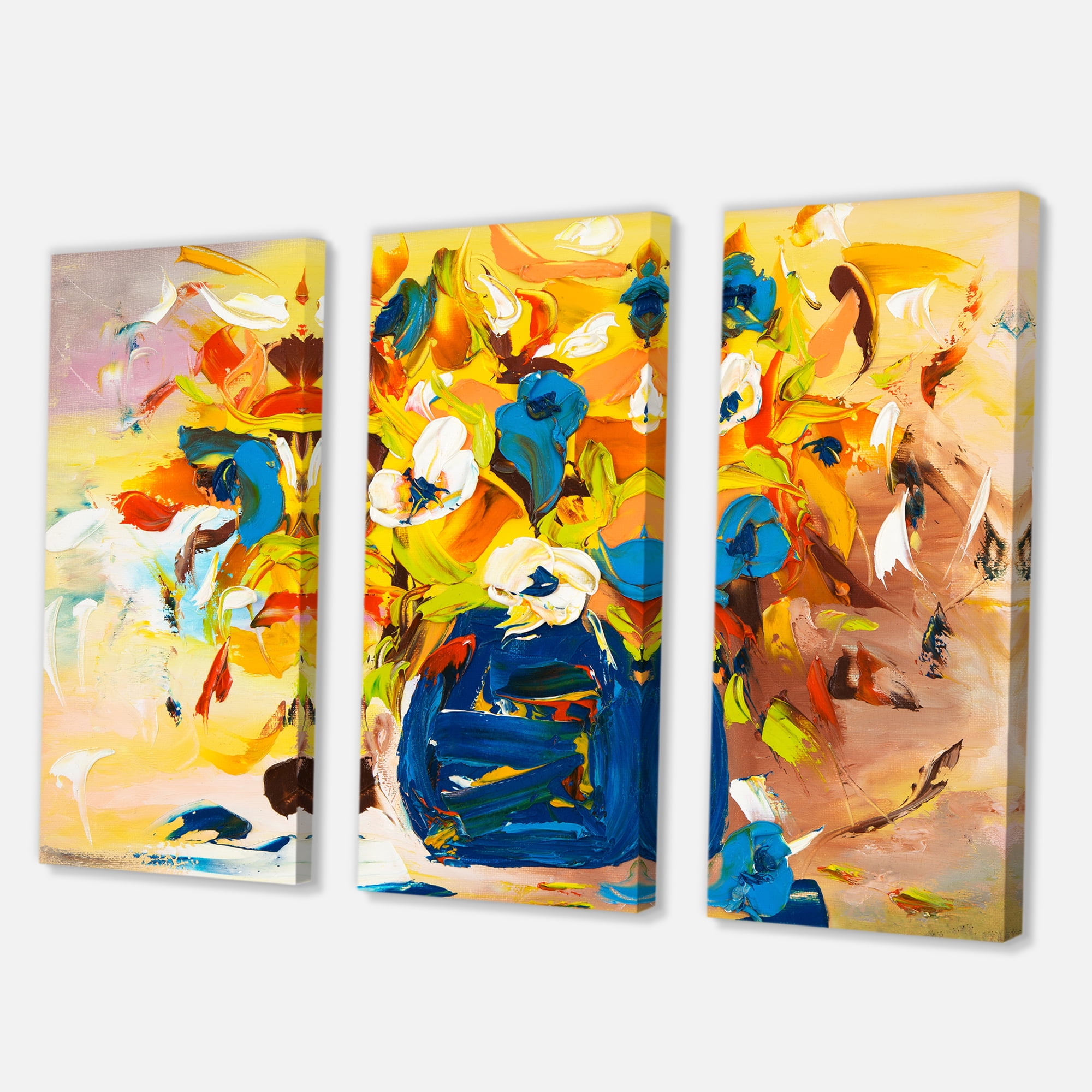 Designart ' A VIbrant Flower Bouquet In Blue and Yellow ' Traditional Canvas Wall Art Print
