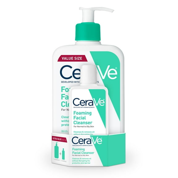 CeraVe Foaming Facial Cleanser, Daily Face Wash for Normal to Oily Skin, 3 fl oz & 16 fl oz