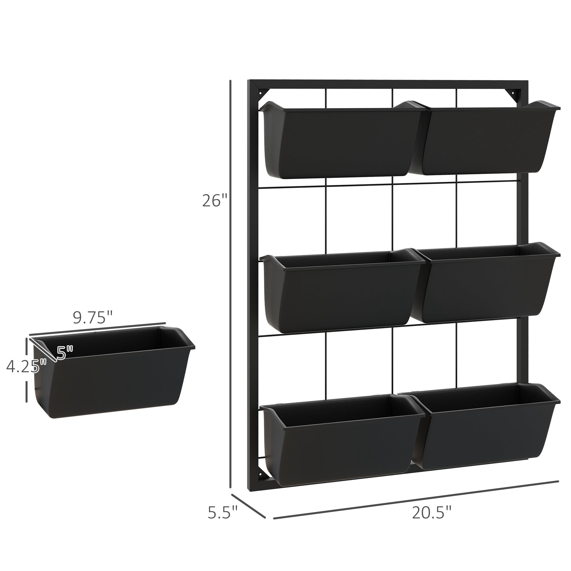 3 Tier Wall Planter with 6 Pots Self Draining Hanging Plant Holder for Indoor Outdoor Use