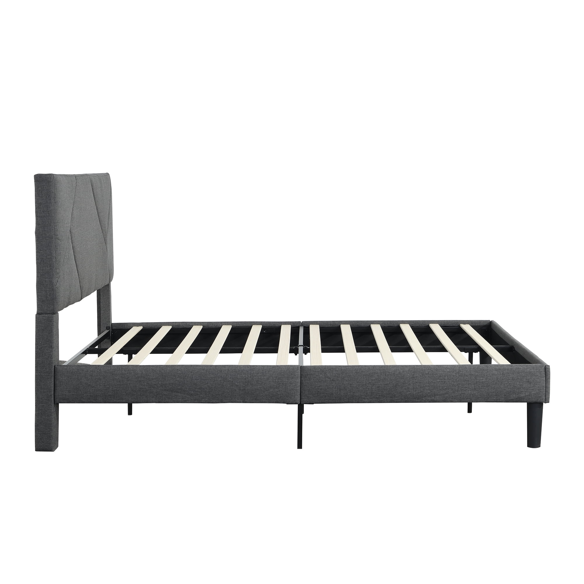 ASINMAK Queen Size Gray Upholstered Platform Bed Frame, Fabric Headboard, Wooden Slats, No Box Spring Needed