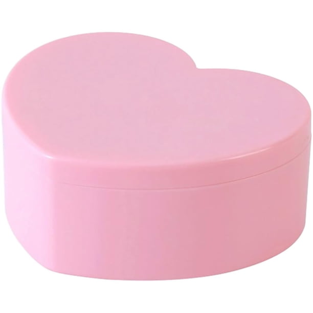 Joyero de doble capa con forma de corazón con espejo, organizador de joyas de viaje, caja de plástico para joyas, pequeñas cajas de joyería