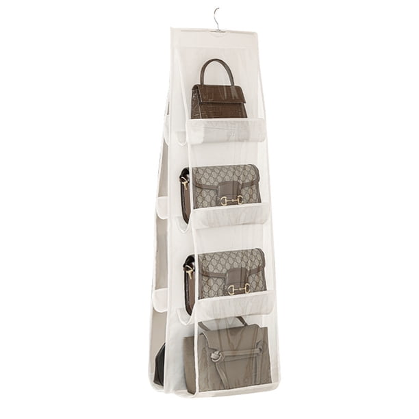 Organizador de bolso colgante con 8 bolsillos, soporte de almacenamiento de colección de bolsas transparentes (blanco)