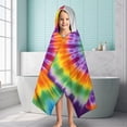 thumbnail image 6 of Colorful Rainbow Tie Dye Spiral Pattern Hooded Bath Towel，60"x35" for Ages 3 To 12 Kids, Quick Dry Lightweight Soft Microfiber Hood Beach Towel Cover Up for Kids, 6 of 7