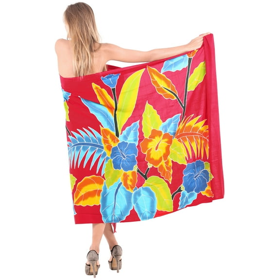 HAPPY BAY Women's Beach Bikini Swimwear Swim Cover up Wrap Skirt Bathing suit Summer Wraps Beachwear Sarong Coverups Swimsuits for Women One Size Cherry, Hibiscus