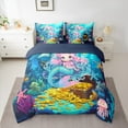 thumbnail image 2 of jejeloiu Cute Mermaid Bedding Comforter Set 7-Piece,Watercolor Sealife Coral King Bedding Sets,Gold Underocean Treasure Bed Sheets For Girls Boys,Microfiber Bedroom Decor Reversible, 2 of 8