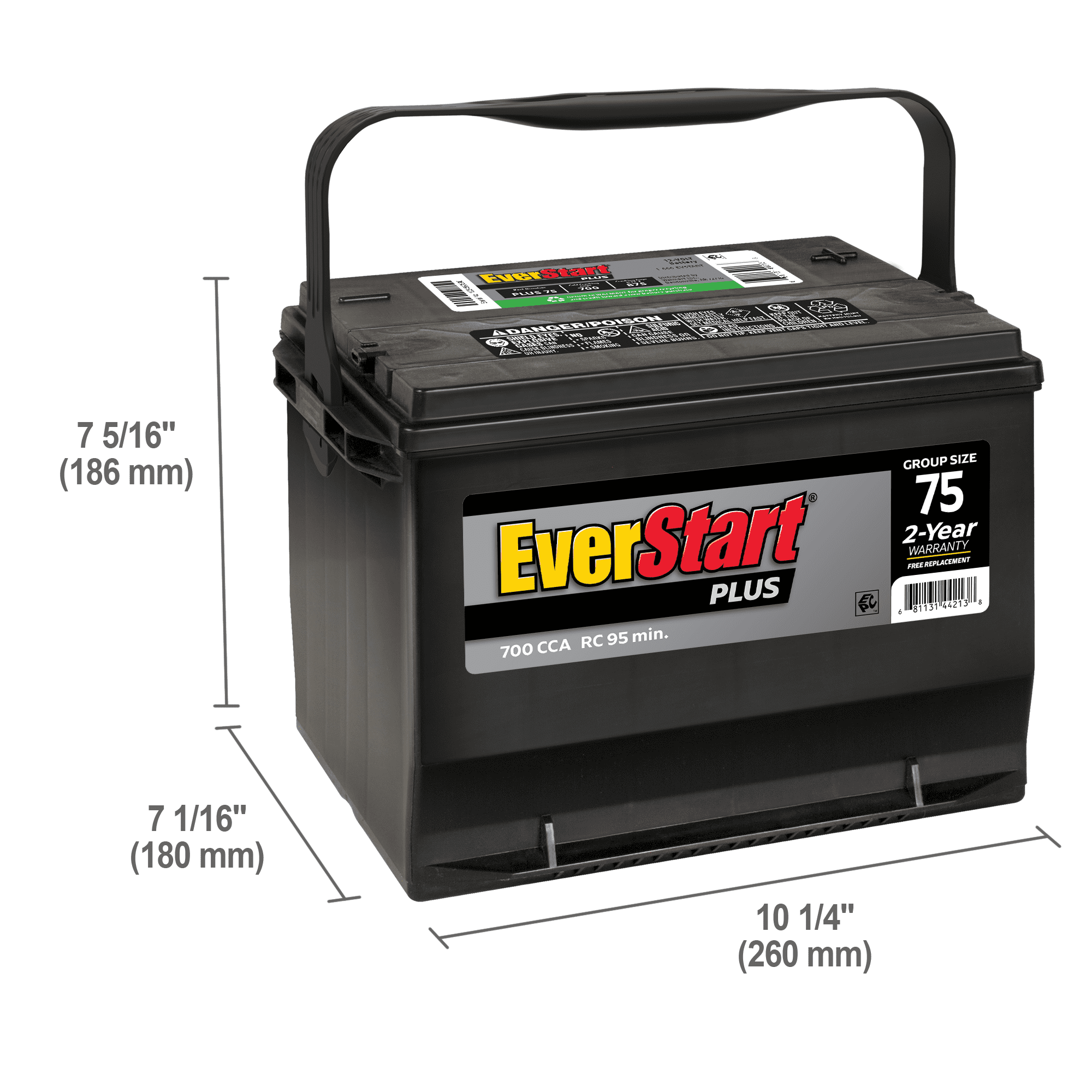 EverStart Plus Lead Acid Battery 12 Automotive Battery Group Size 75, 600 CCA Side Post for Car