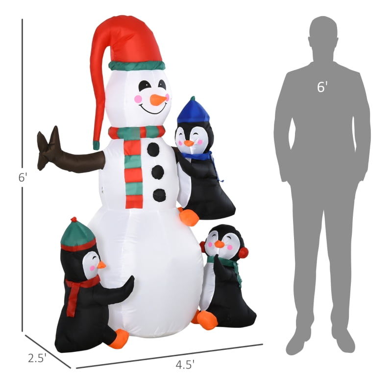 Alvantor Christmas Inflatables Snowman with Penguins, Blow-Up Yard Decoration with LED Lights 55"x27.5"x70.75" White