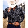 thumbnail image 1 of Camisa tribal occidental de mezclilla para hombre, informal, para fiestas al aire libre, patrón HD, botones, suave, cómoda, camisa de solapa, camiseta de manga larga, 1 of 6