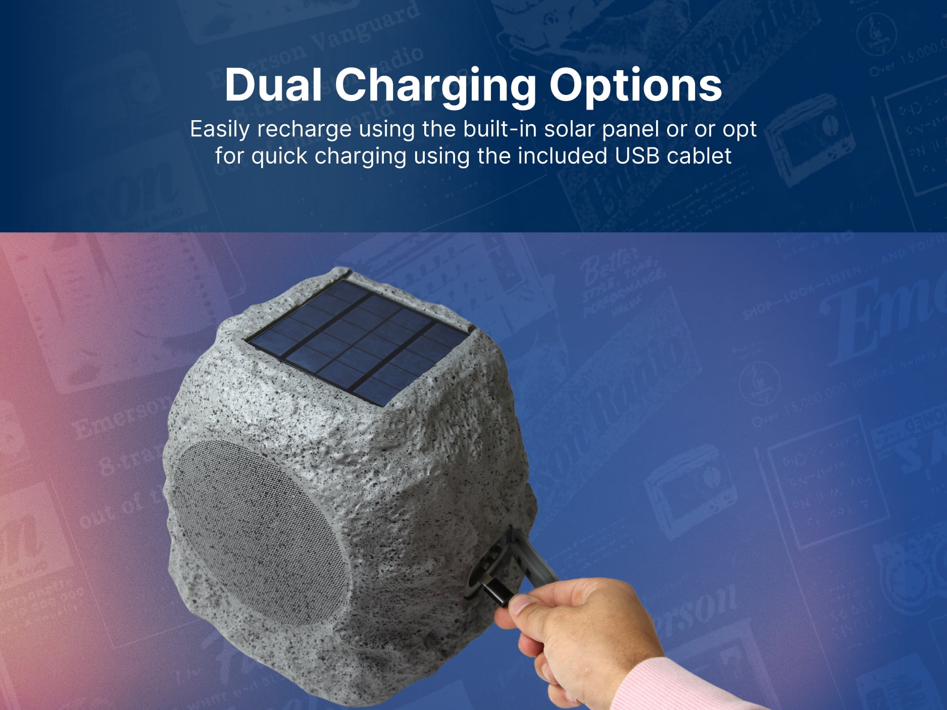 Emerson ERS-1001 Bluetooth Rock Speaker with Solar Charging