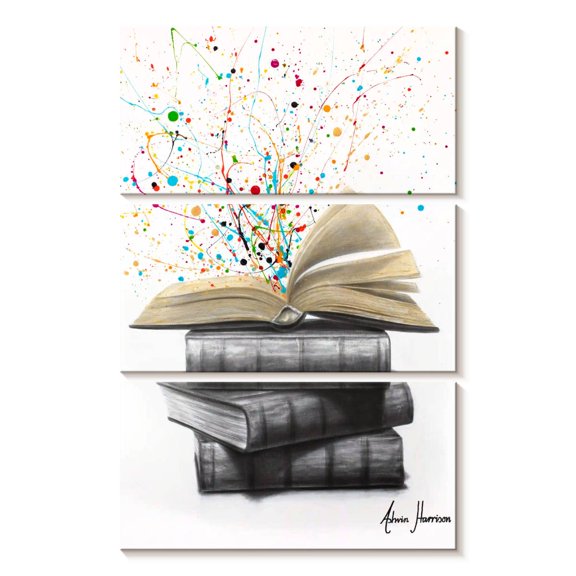 Elephant Stock Dream Upon A Page Wall Art - Vertical Multi Panel Canvas - Living Room Wall Decor - Decor Elements Multi Panel - Beige And White Decor By Ashvin Harrison - 14" x 23"