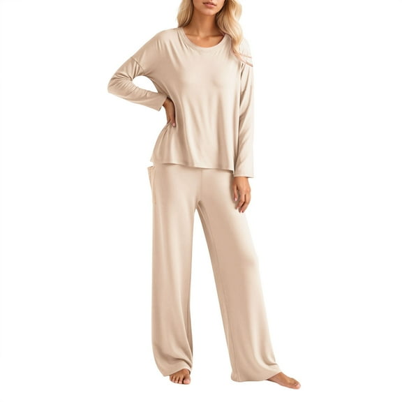 Pajama Sets Women Women Soft Pajamas Set Long Sleeve Crew Neck Sleepwear Nightwear Lounge Two Piece Sets for Women Womens Winter Pajamas M