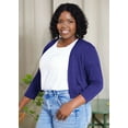 thumbnail image 4 of SHOWMALL Bolero Plus Size Women 3/4 Sleeve Royal Blue 3X Lightweight Open Front Knit Cropped Bolero Shrug Cardigan Sweater Coat Tops for Evening dresses, 4 of 8