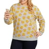 Smiley Emoji Juniors' Plus Fleece Crewneck All Over Print Pullover Sweatshirt