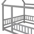 thumbnail image 5 of Full Size Floor Bed, Wooden Slat Support with House Roof Frame and Fence Guardrails, Grey, 5 of 7