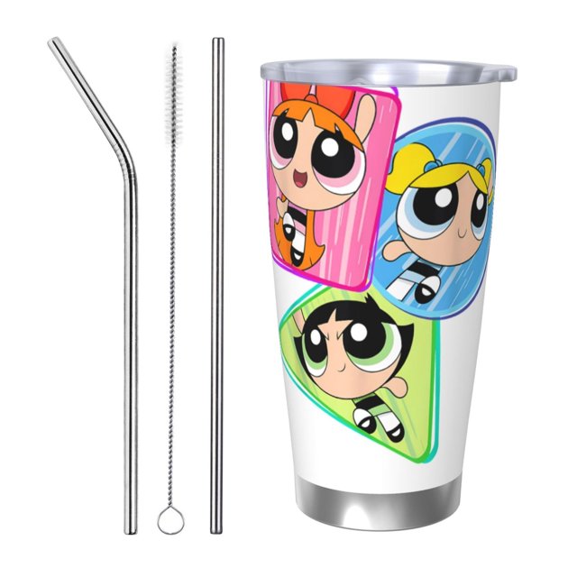 Vaso de 20 oz de Las Chicas Superpoderosas, taza de viaje para café con aislamiento al vacío de acero inoxidable, taza de café, taza de viaje con tapa, taza térmica para exteriores