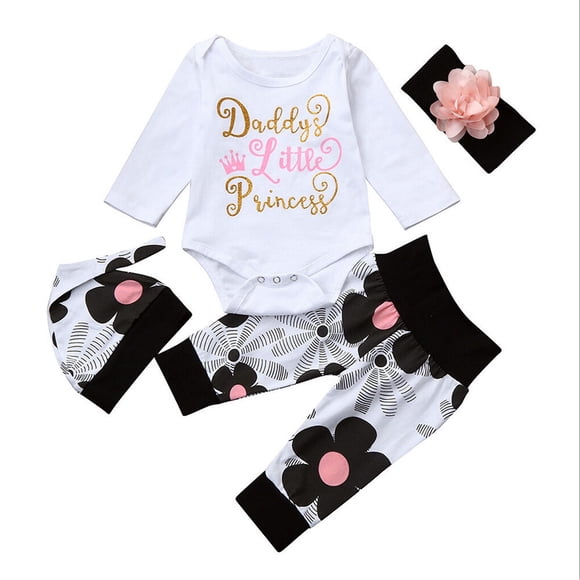 Qarigey 4 Uds. Ropa para bebé recién nacido, mono, mono, pantalones, diadema, sombrero, conjunto de 0 a 6 meses Prendas para la parte del cuerpo