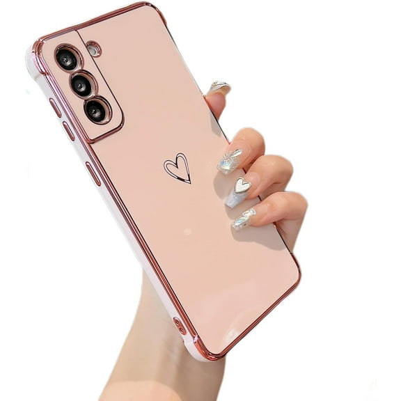 Samsung Galaxy S22 Plus 5G Case,Cute Plating Edge Love Hearts Pattern with Camera Lens Protection Phone Cover for Galaxy S22 Plus 6.6",Pink