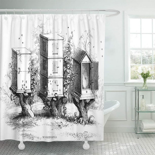 SUTTOM Honey Vintage Bees Hives Black Keeper Retro Wildlife Shower