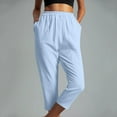 thumbnail image 3 of AWXNJUX Trousers Pants for Women Women's Solid Color Elastic Waist Stitching Straight High Waist Cropped Casual Pants Women Pants Womens Casual Pants Wide Leg Pants (Light Blue,S), 3 of 5