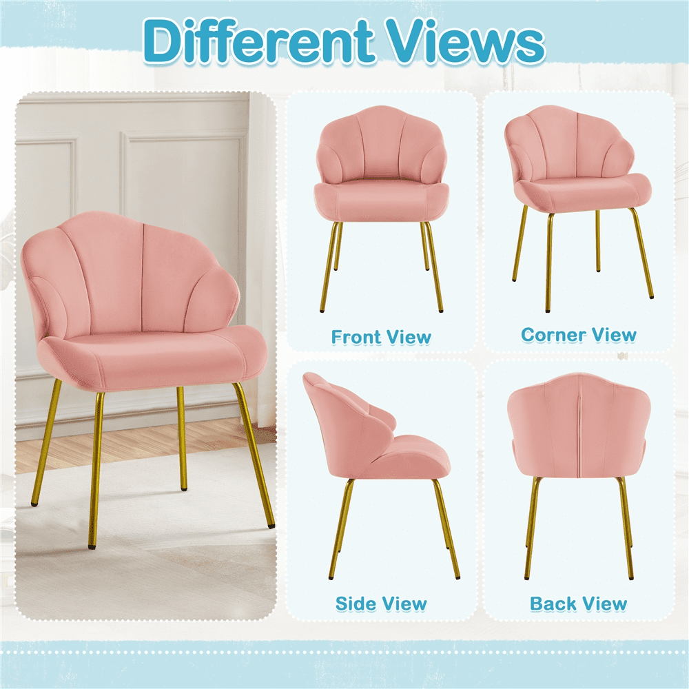 Renwick Modern Velvet Accent Chair with Golden Metal Legs for Living Room, Pink