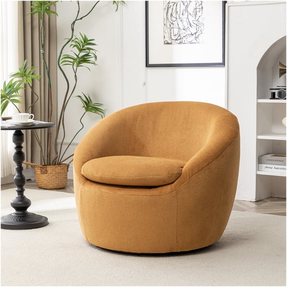 Yellow Fabric Swivel Barrel Chair, 360 Degree Rotation Modern Accent Armchair for Living Room, Bedroom, Office