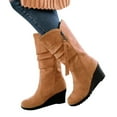 thumbnail image 3 of Shadoumai Women Mid Calf Slouch Boot Wedge Heel Thin Lined Suede Leather Winter Shoes, 3 of 6