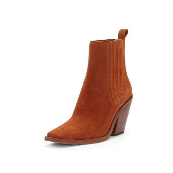 Vince Camuto Ackella Warm Caramel Pull On Squared Close Toe Block Heeled Boot (Warm Caramel, 5)