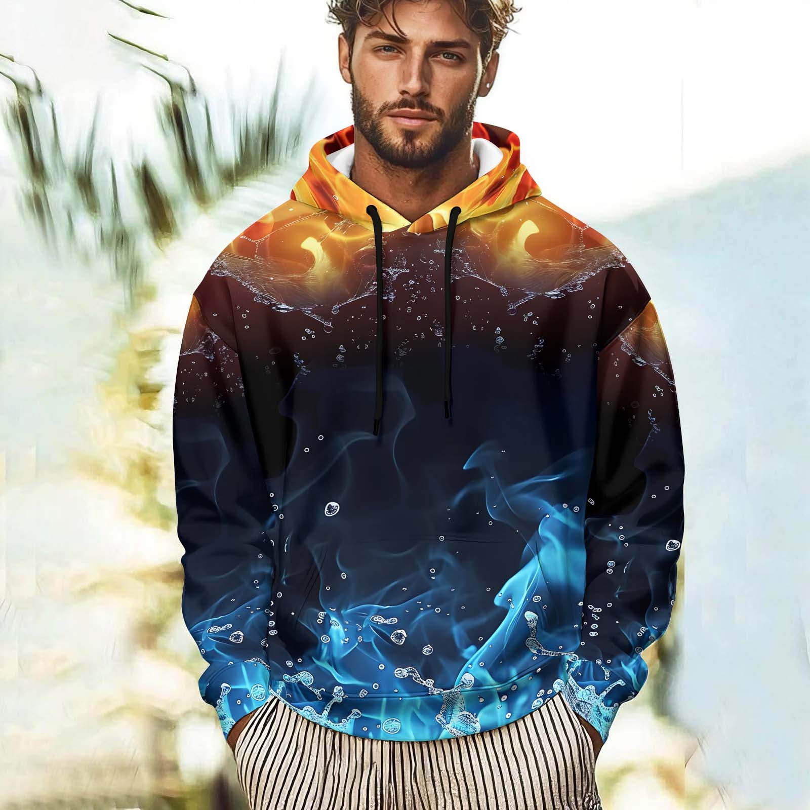 Hoodies for Men Women 3D Graphic Flame Printing Fleece Sweatshirts