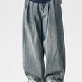 thumbnail image 5 of Blmnix Cargo Mens Pants Low Waisted Baggy Relaxed Fit Jeans Barrel Jeans Sweatpants Blue Wide-Leg Long Summer Pants for Men,XXXXL, 5 of 9