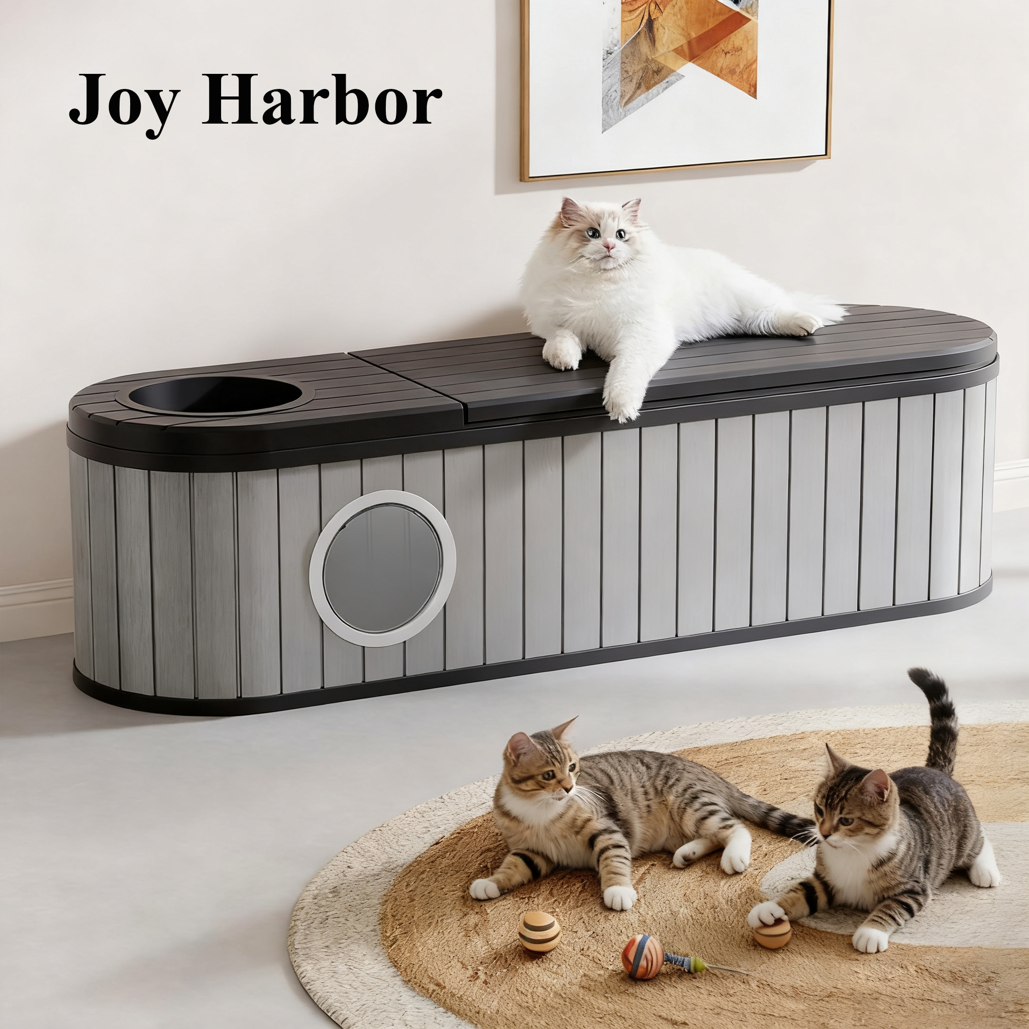 Decksplore Cat Litter Box Furniture (63.1"x17.8"x17.1"), HDPE Cat Cabinet with Odor Control Vented, Hidden Cat Litter Furniture for Bedroom (Gray)