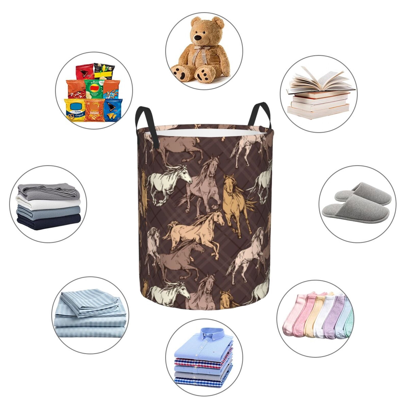 Large Laundry Basket with Handles - Extreme Sketch Cool Horse_D Kids Baby Dirty Clothes Laundry Hamper for Bedroom Aesthetic
