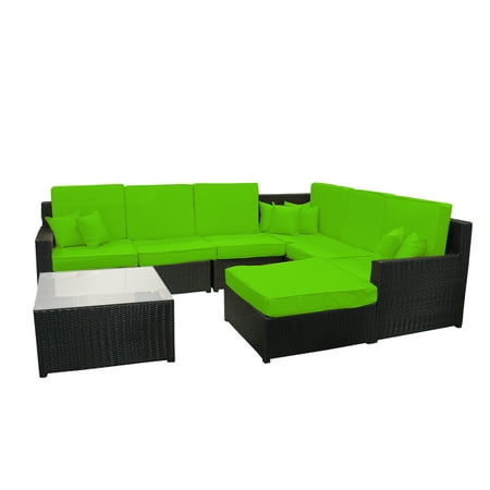 8 Piece Black Resin Wicker Outdoor Furniture Sectional Sofa Table And Ottoman Set Lime Green Cushions Canada 8 Piece Black Resin Wicker Outdoor, Sofa And Ottoman Set Canada