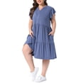 thumbnail image 4 of Agnes Orinda Women's Plus Size Dresses Flowy Tiered V Neck Ruffle Sleeve Summer Casual Midi Dresses with Pockets 4X Navy Blue, 4 of 6