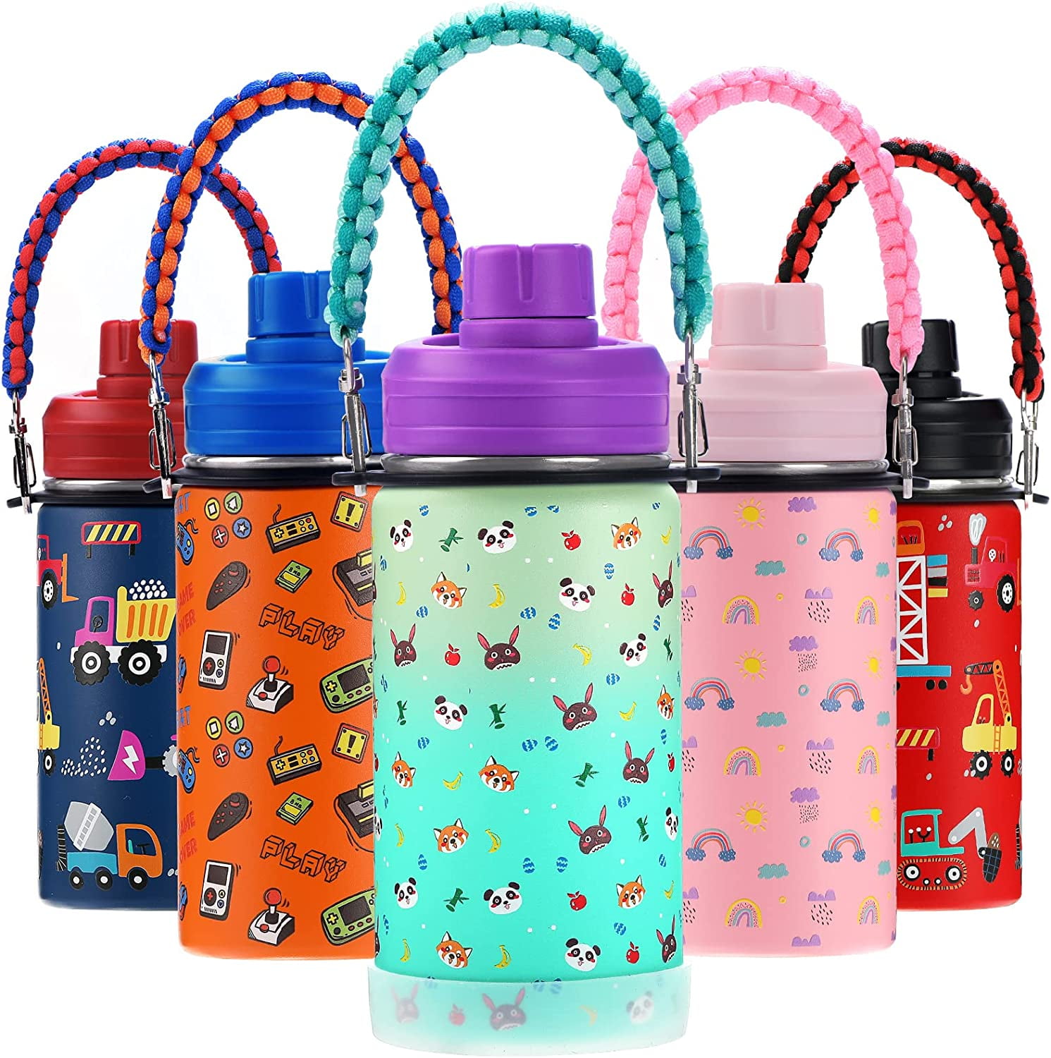 Kids Water Bottle for School, 10oz Boys Girls Insulated Water Bottle with  Strap Sleeve, Shark Swarm Stainless Steel Tumbler Cups with Straw Lid