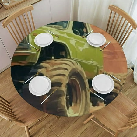 Tablecloth Vintage Race Car Round Table Cloth Waterproof Washable Spillproof Table Cover Party Dining Banquet